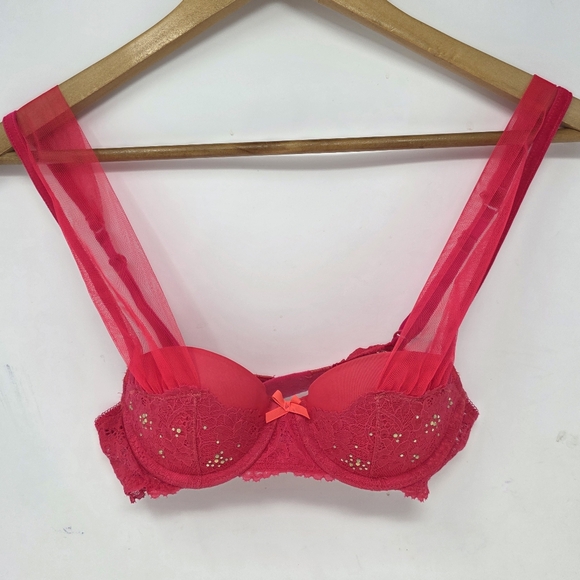 Victoria's Secret Other - Victoria's Secret Dream Angels Balconet Pink Rhinestone Mesh Straps 32A